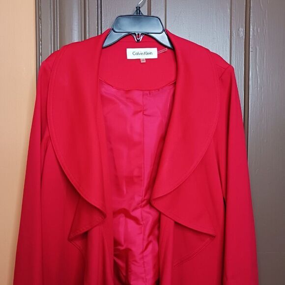Calvin Klein Ruffle Suit Cardigan Women's size 14 Petite Bright Red Color - Picture 2 of 11